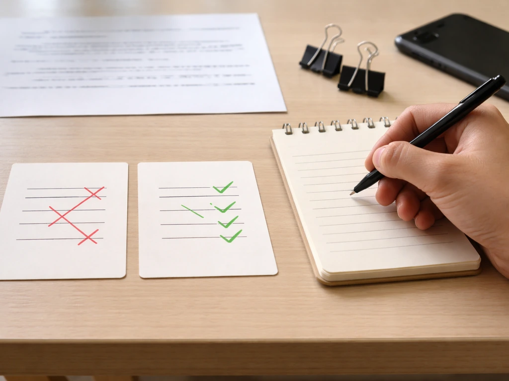 Close-up of a desk with two code lookup folders and a notebook showing corrected mapping arrows