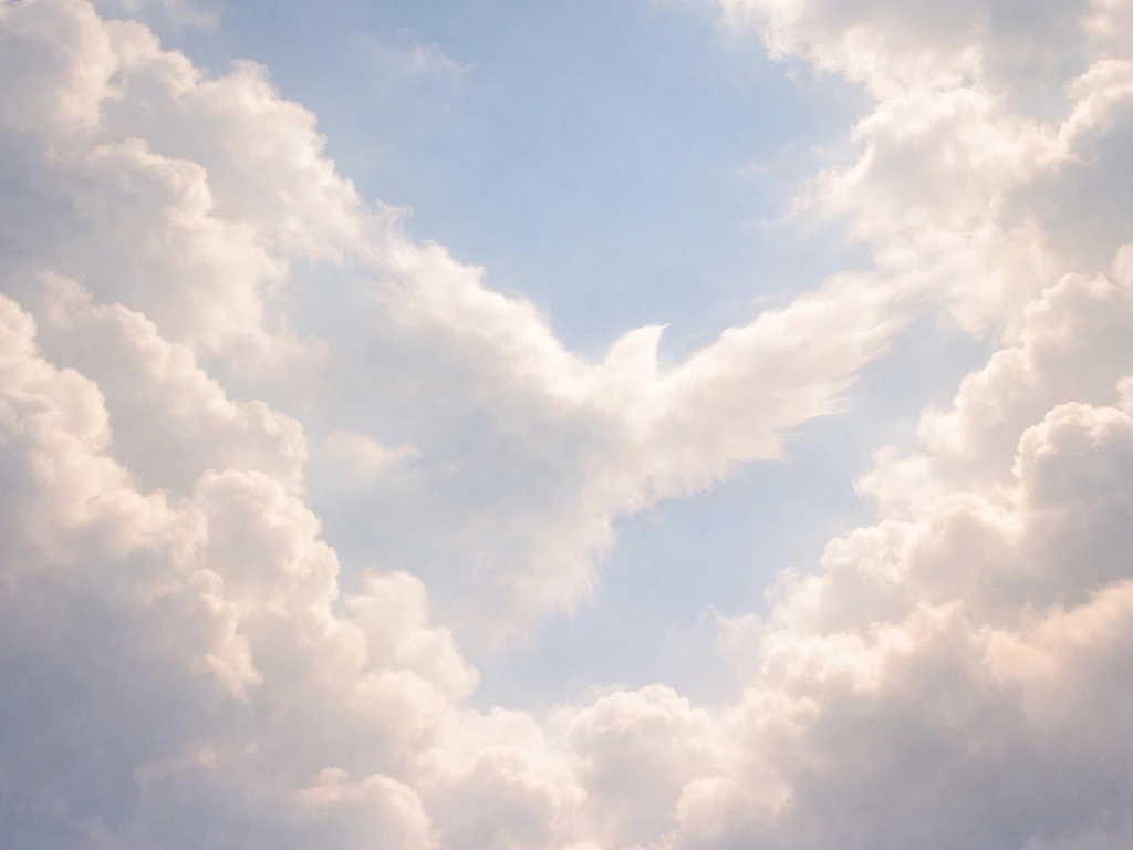 Close-up clouds with soft texture forming a subtle bird-like silhouette through pareidolia.
