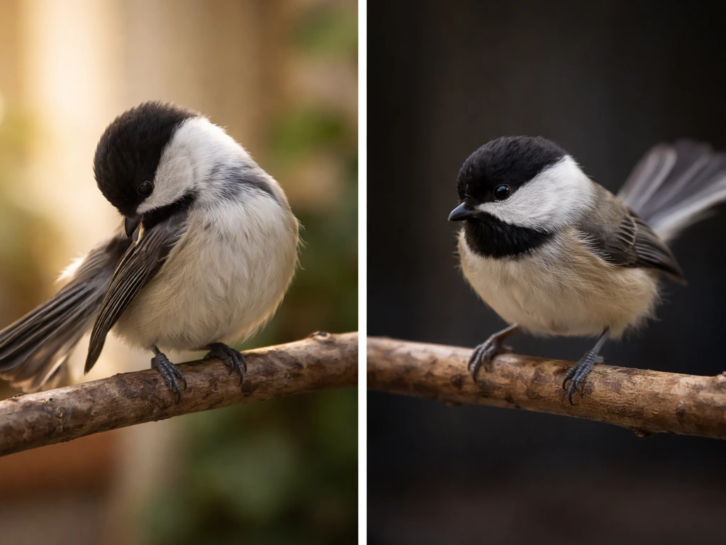 Split view of two scenes: calm grooming in one, anxious restlessness pacing in the other.