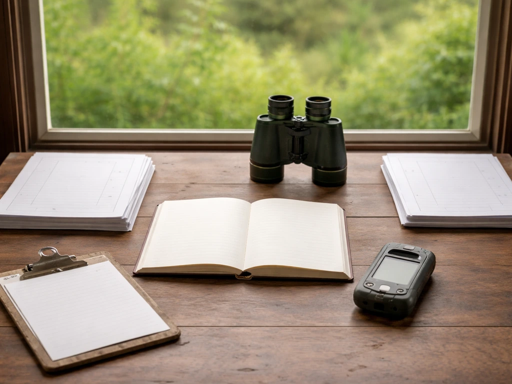 Unlabeled field notebook and clipboard on a desk, suggesting comparison between raw counts and analysis outputs.