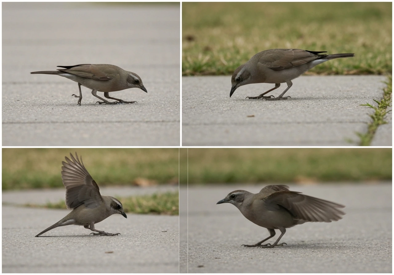 Minimal collage of bird-like motion moments arranged around the idea of “bird walking”