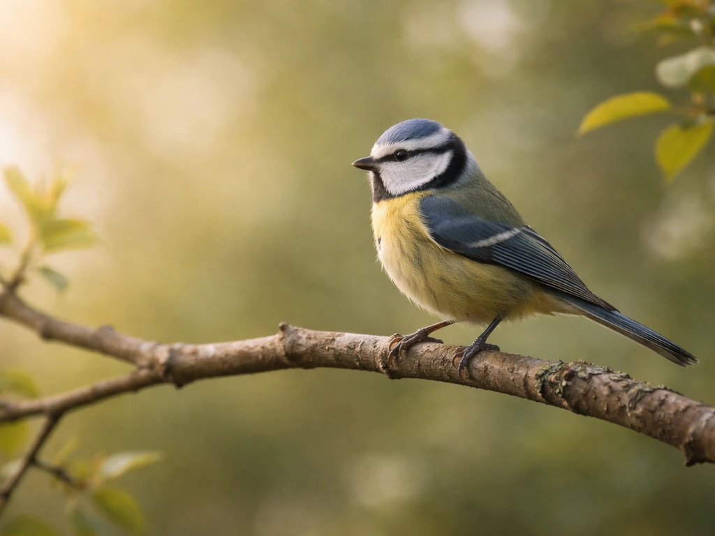 Small bird perched on a branch, shown in a clear sideways profile with soft greenery bokeh.