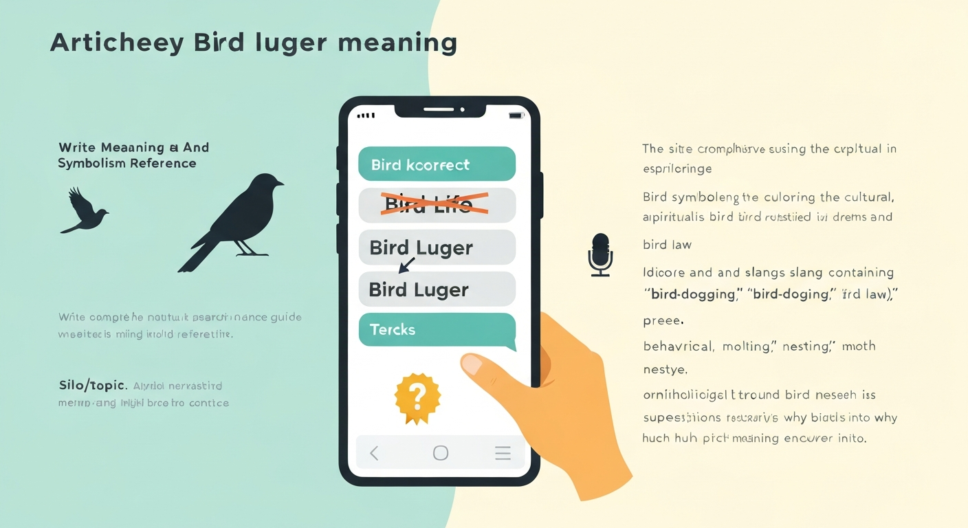 Editorial illustration: smartphone autocorrect changing 'Bird Life' to 'Bird Luger' with bird and podcast icons