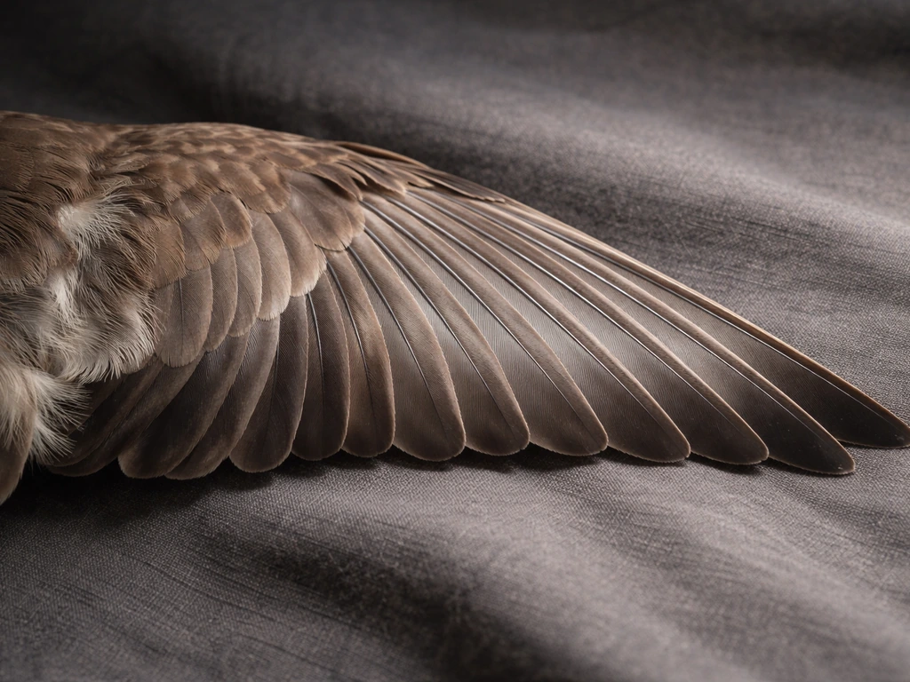 Close-up of a bird wing with focus on the outer pinion joint where primary feathers attach