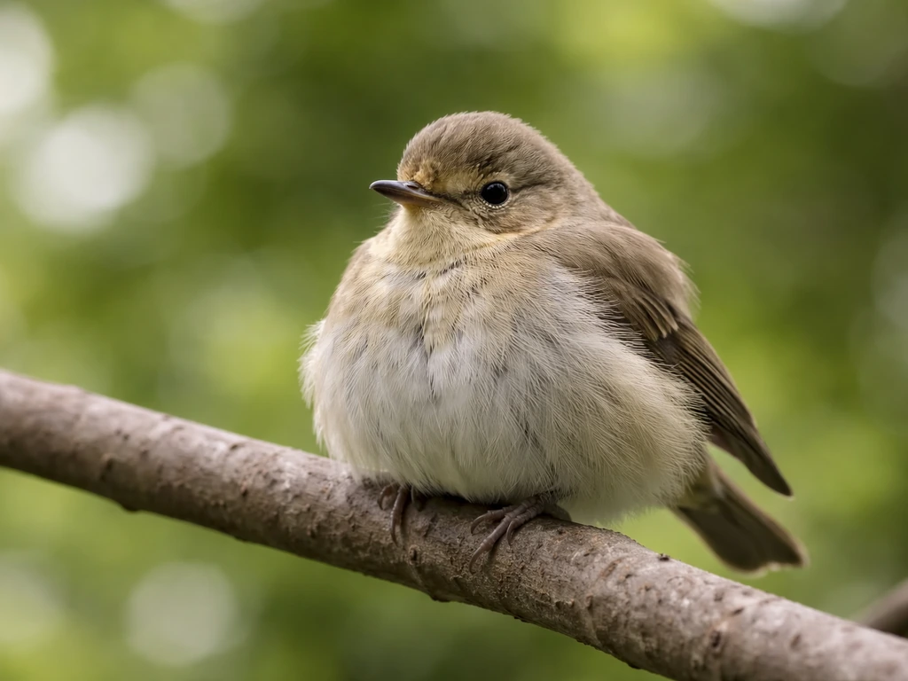 Close-up of a wild bird perched calmly with slightly fluffed feathers in a relaxed loafing posture.