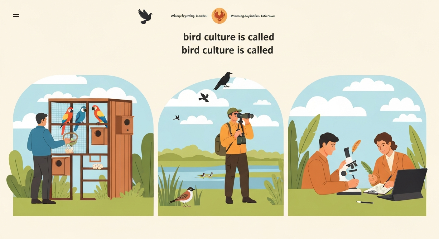 Editorial collage banner: aviary keeper, birder in marsh, ornithologist in lab, with dove, raven and phoenix symbols above; space for headline.
