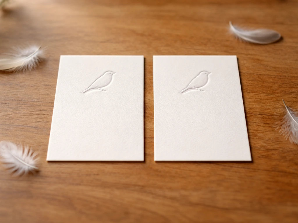 Two blank wooden comparison cards with small bird silhouettes on a table, natural light, minimal scene.