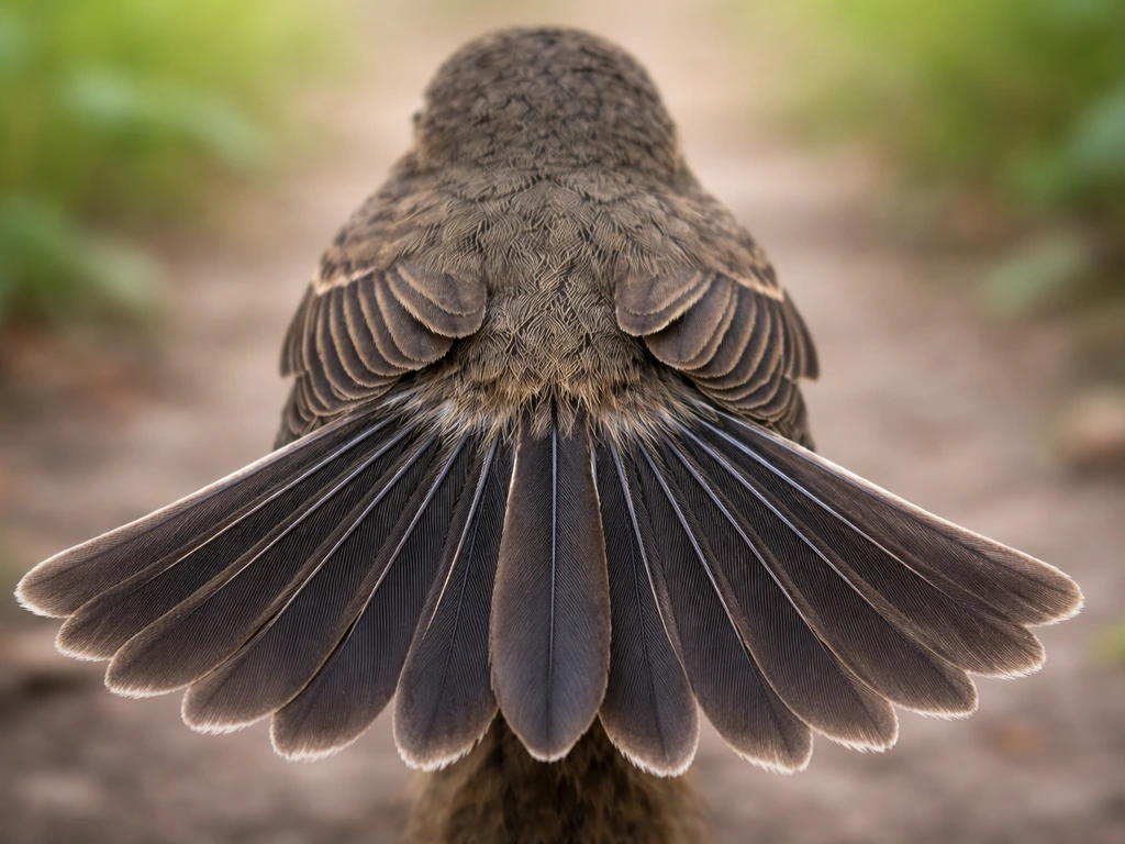 Close-up of a bird’s fanned tail showing individual rectrices at the base.